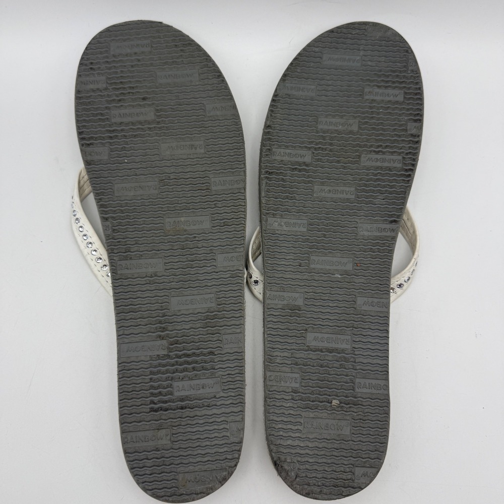 Rainbow Sandals Flip Flops Womens 10 White Crystal Rhinestone Leather Thong - Picture 7 of 7